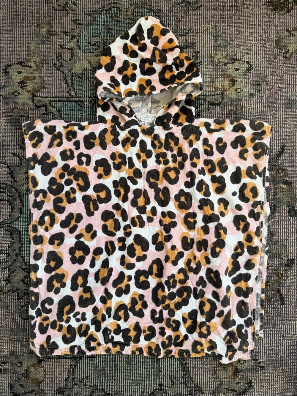 Mud Pie Kids Hooded Leopard Swim Poncho in Pink, Brown & Black